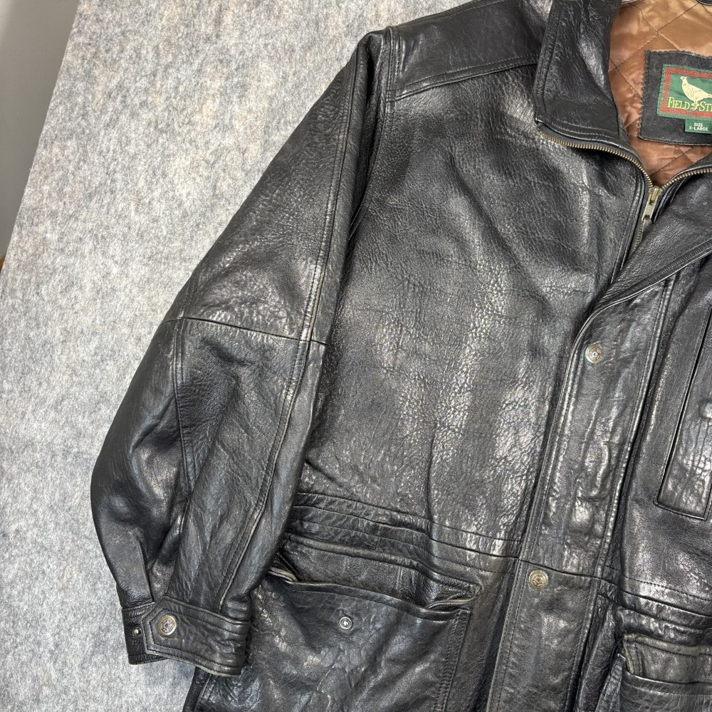 Vintage Field and Stream Leather Jacket Black Men's XL Supple Full Zip Moto - Picture 2 of 13